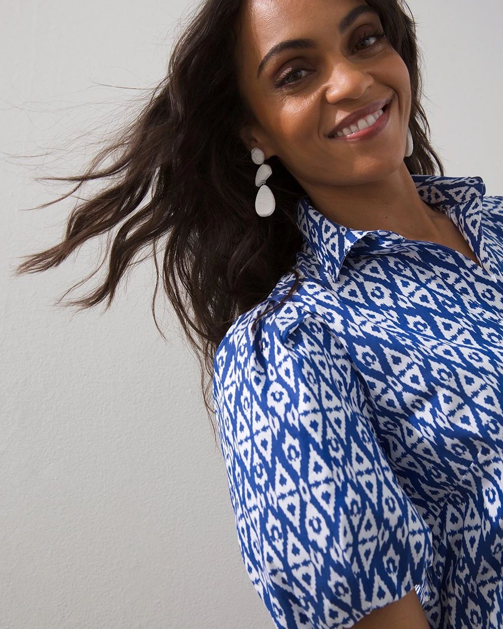 Poplin Ikat Balloon Sleeve Dress