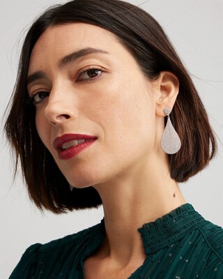 Silver Tone Pavé Teardrop Earrings