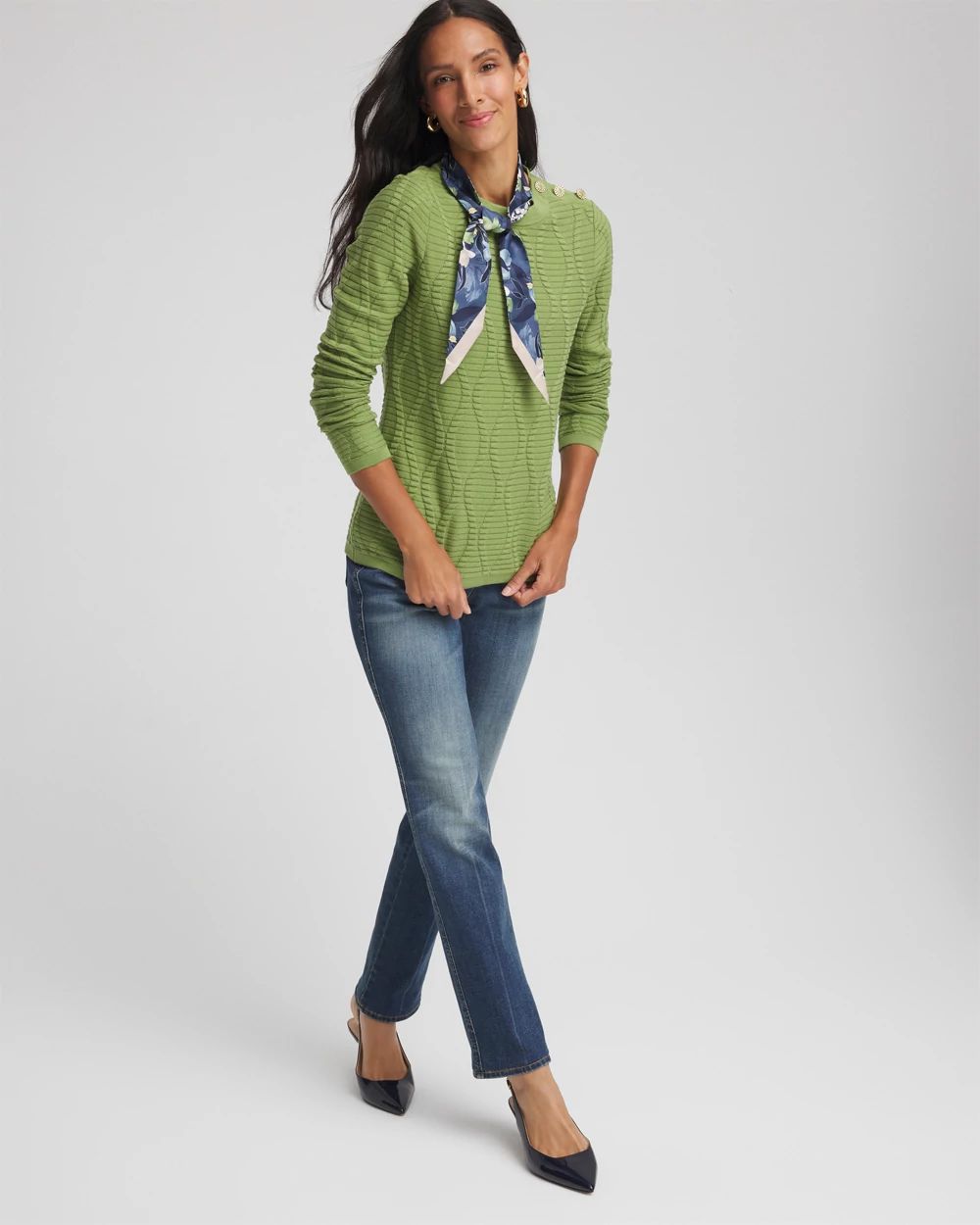 Button Shoulder Crewneck Pullover click to view larger image.