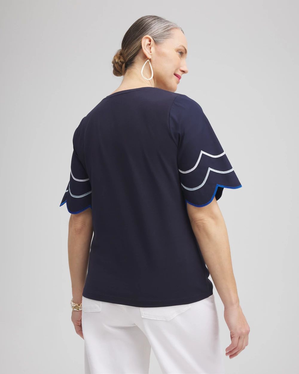 Embroidered Scallop Sleeve Top