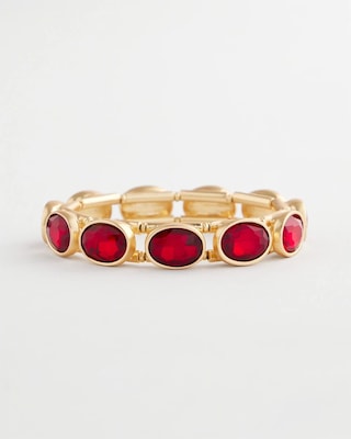 Large Red Faceted Gem Stretch Cuff Bracelet