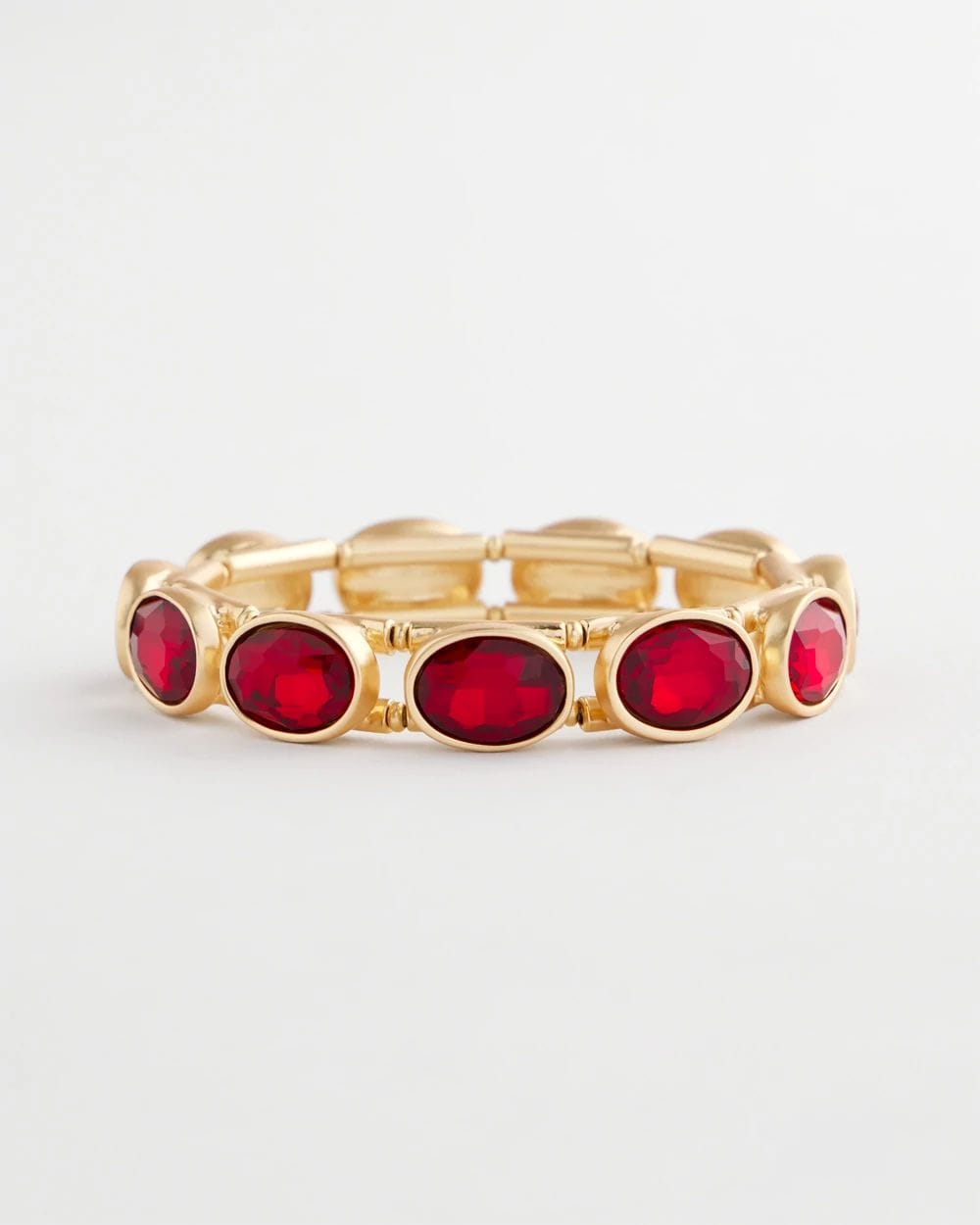 Large Red Faceted Gem Stretch Cuff Bracelet