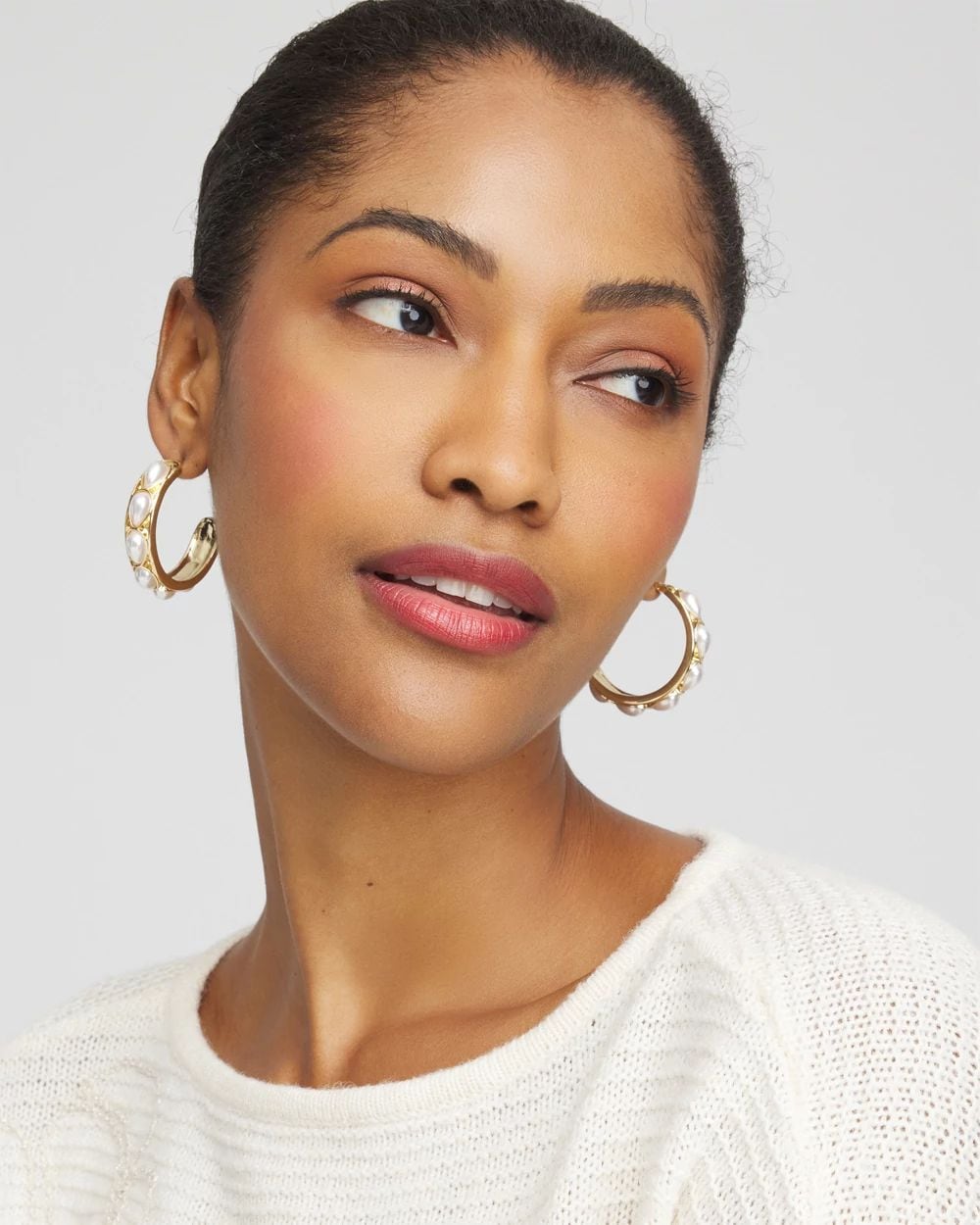 No Droop® Faux Pearl Hoop Earrings