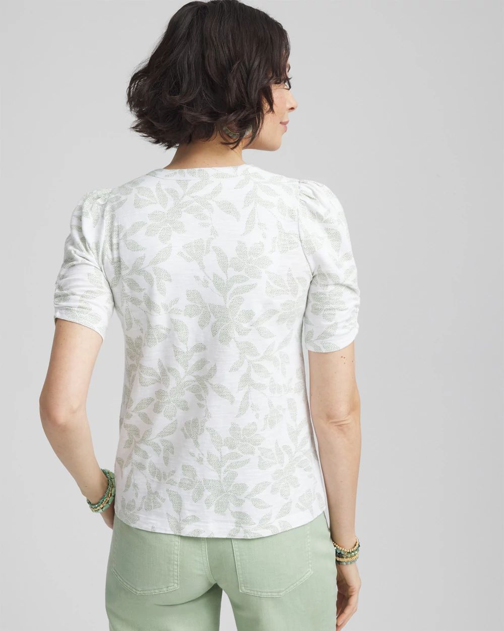 Henley Shirred-Sleeve Slub Tee