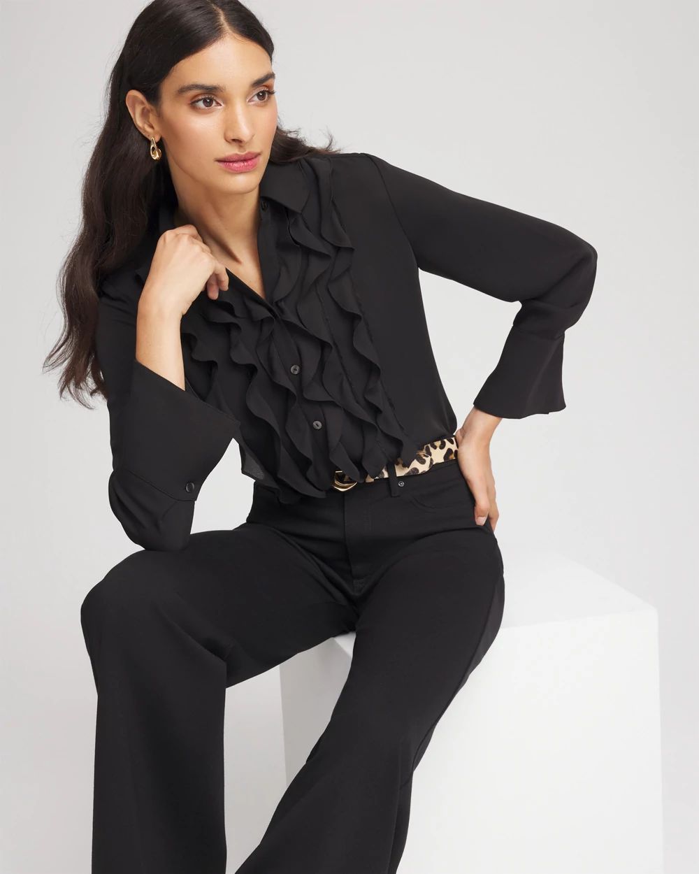 Ruffle-Trim Chiffon Blouse click to view larger image.