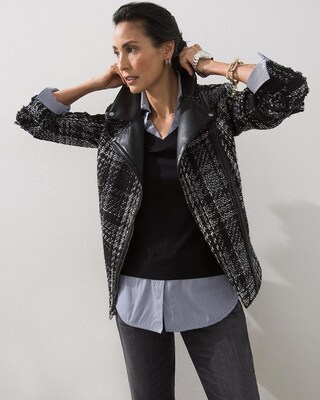 Tweed and Faux Leather Moto Jacket