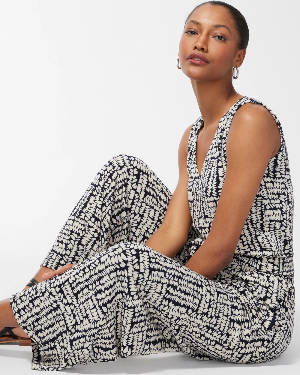 Travelers Pebble Print Tie Waist Jumpsuit