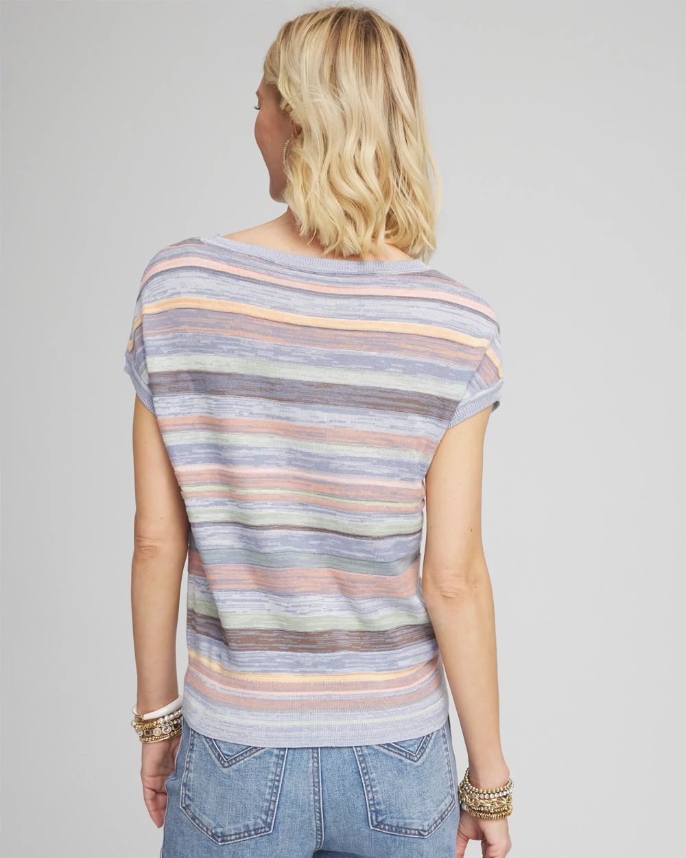 Heather Striped Short-Sleeve Pullover Sweater
