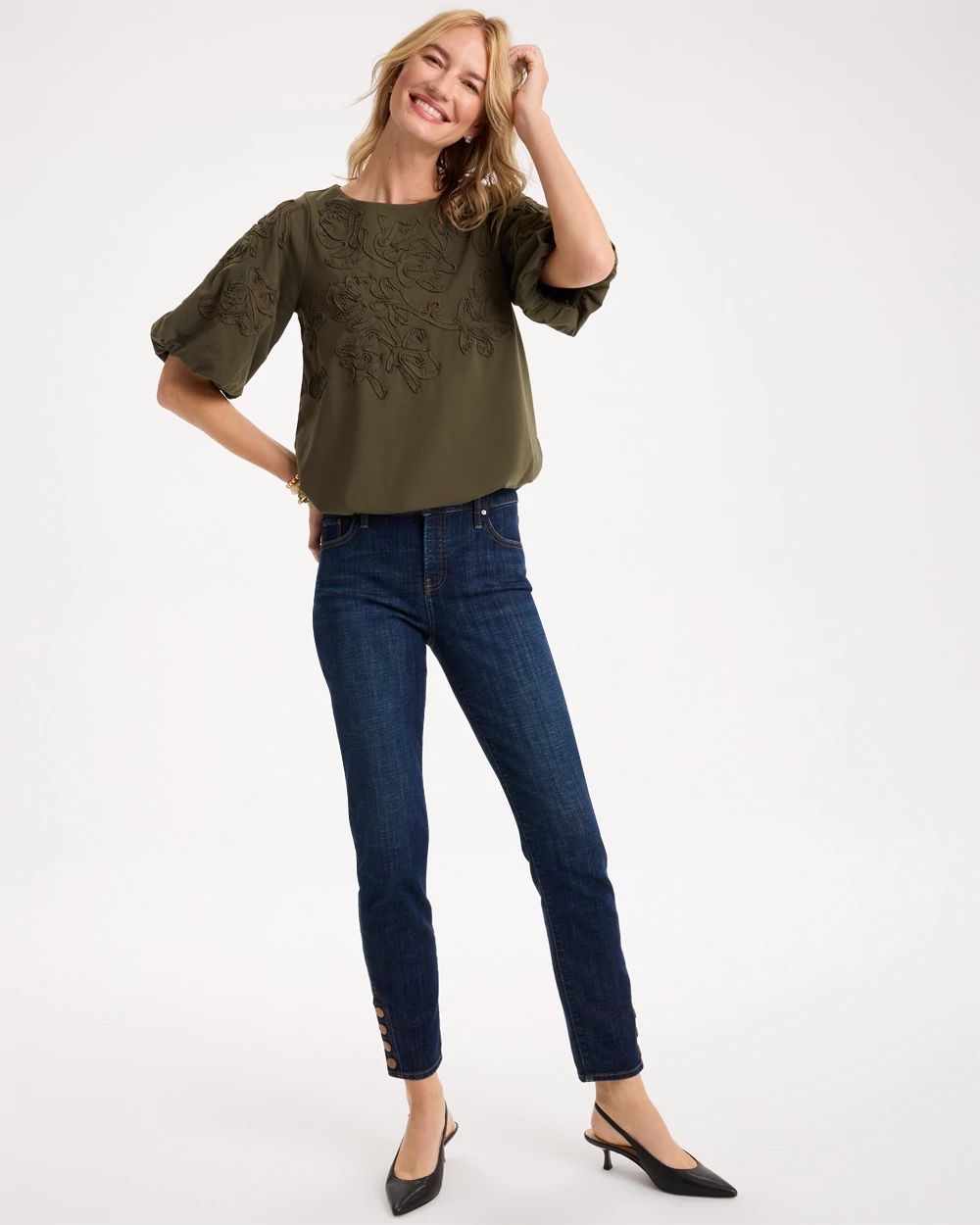Soutache Soft-Stretch Bubble Hem Top click to view larger image.