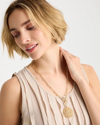 Sea Foam Medallion Double-Strand Pendant Necklace click to view larger image.