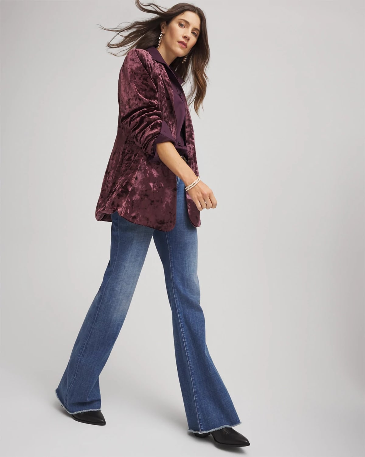 Chico's Crushed Velvet Blazer In Night Bloom In Purple