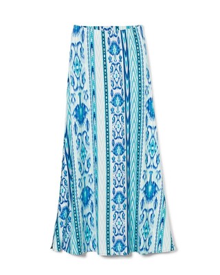 Ikat-Print Double Side-Slit Maxi Skirt
