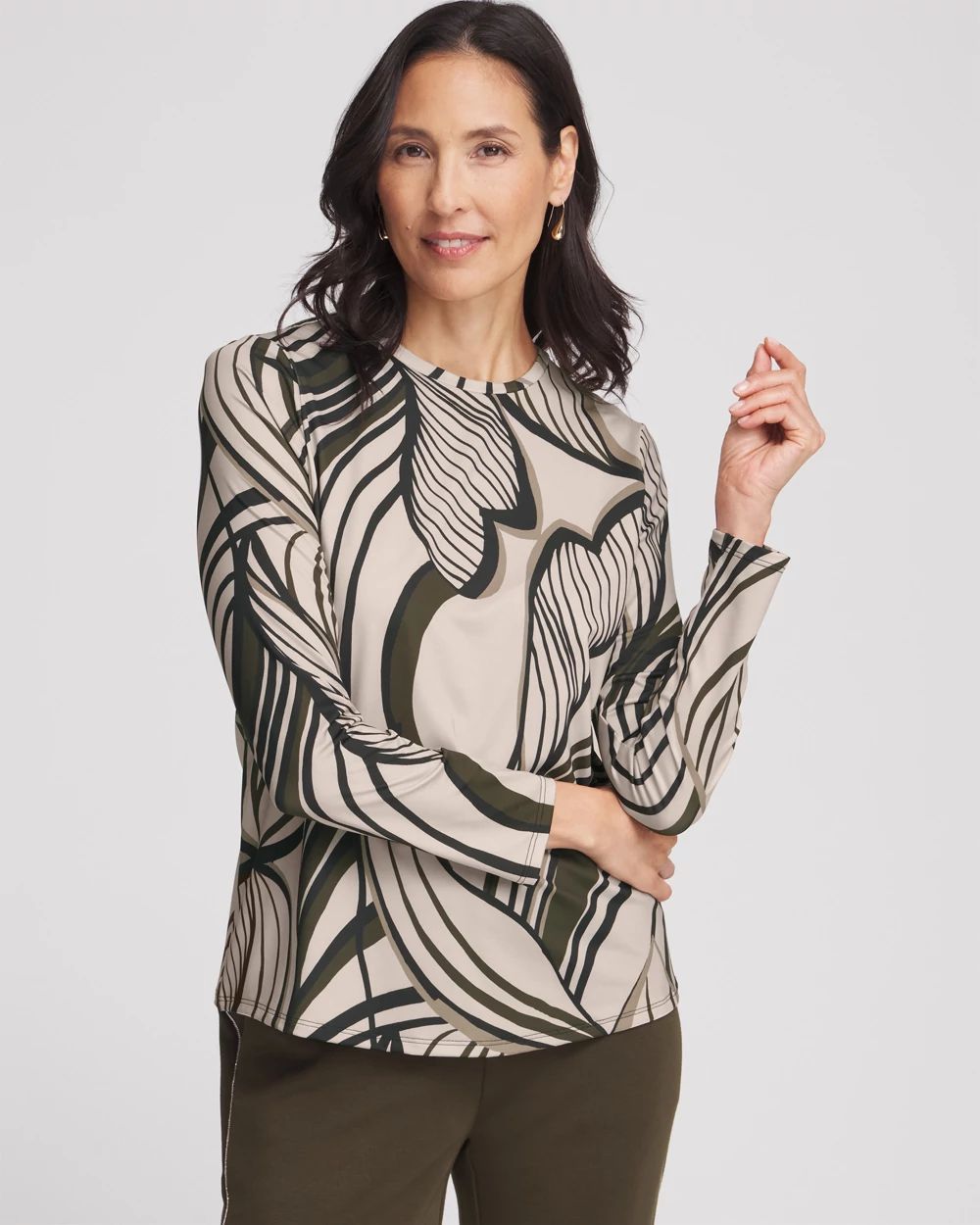 Zenergy® UPF Leaf Print Long Sleeve Sun Tee