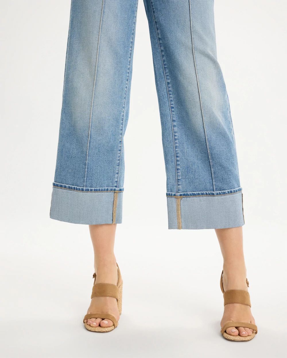 Pintuck High-Cuff Cropped Jeans click to view larger image.