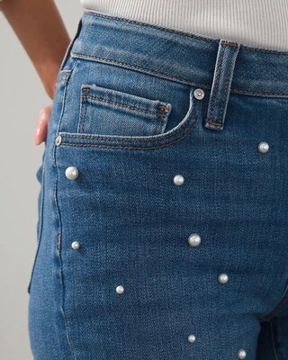 Faux Pearl High Rise Ankle Jeans