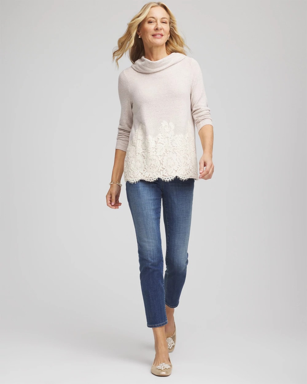 Lace Hem Cowlneck Top
