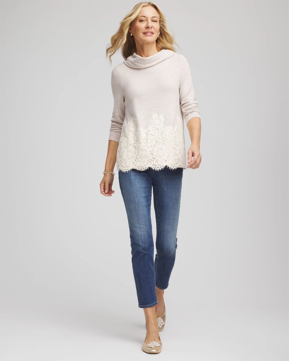 Lace Hem Cowlneck Top