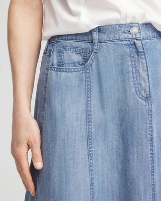 Tencel™ Denim Pull-On Pleated Midi Skirt click to view larger image.