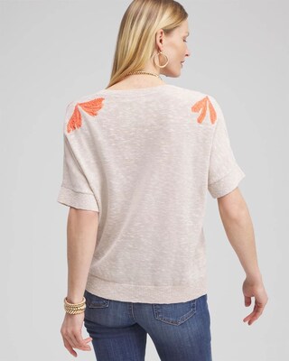 Linen Blend Embroidered Pullover Sweater click to view larger image.