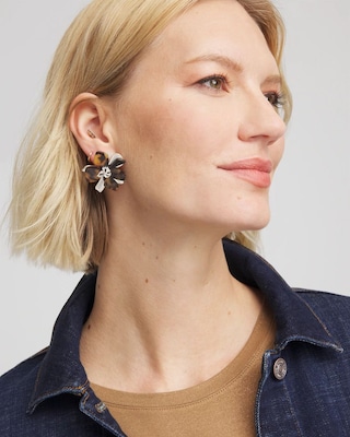 Tortoise Floral Stud Earrings click to view larger image.