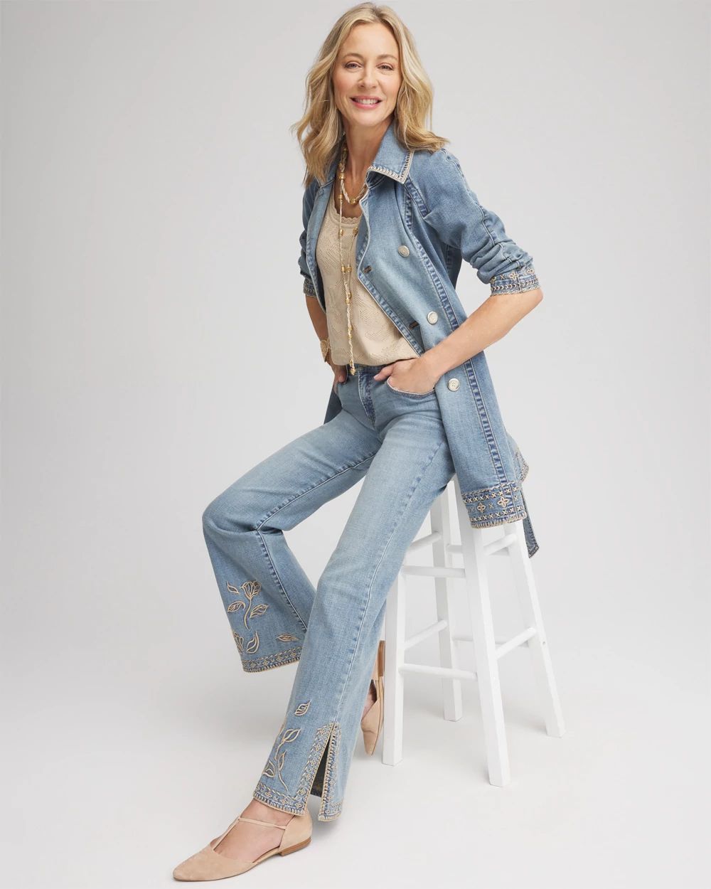Tailored Whipstitch Denim Trench Coat