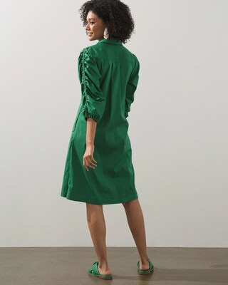 Poplin Ruched Sleeve Dress
