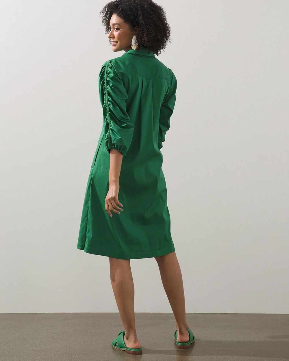 Poplin Ruched Sleeve Dress