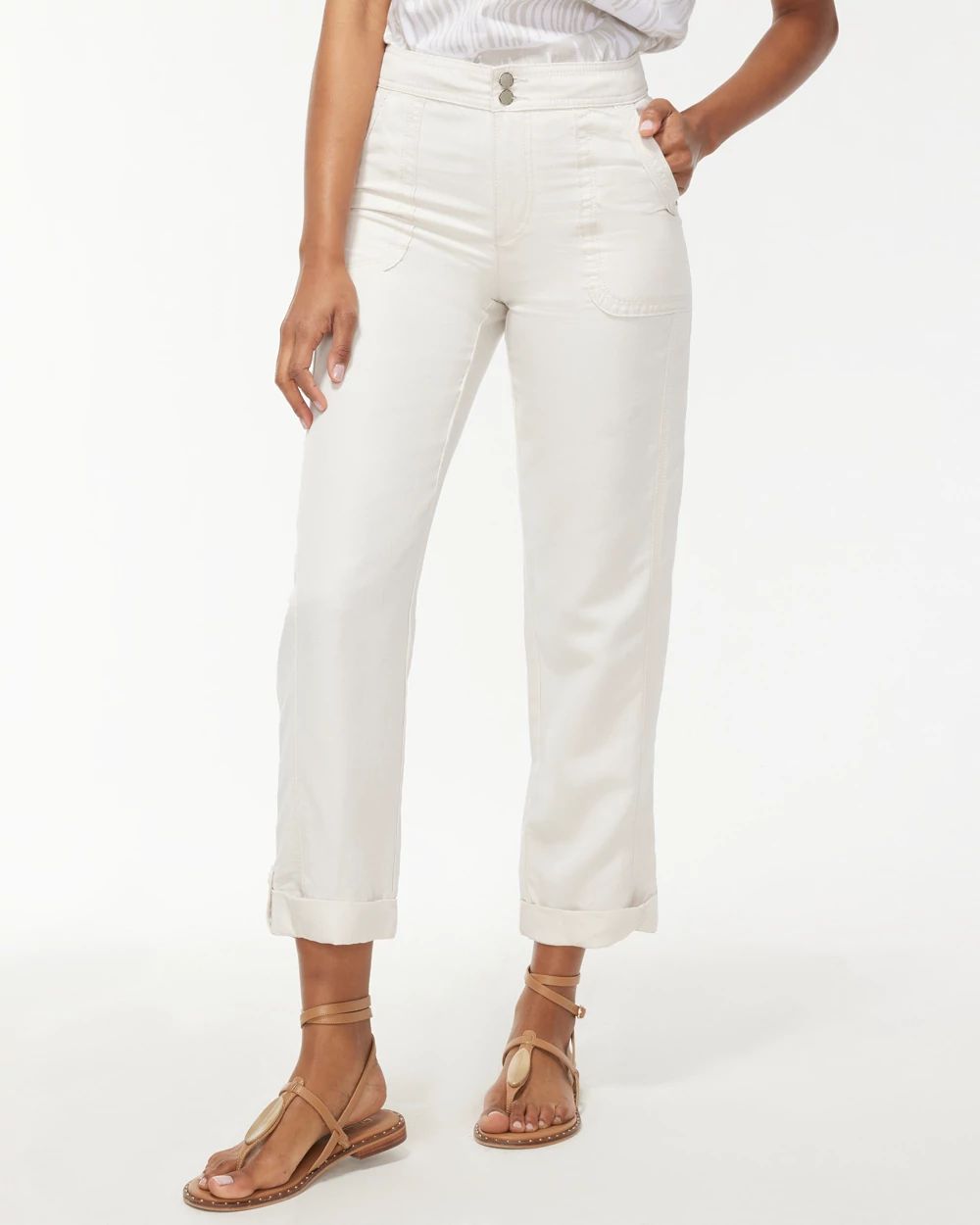 Linen Blend Rolled Hem Crops