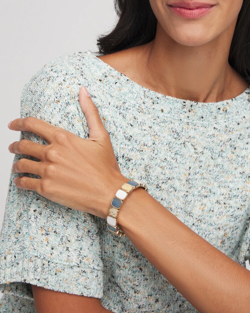Goldtone Stone Square Stretch Bracelet