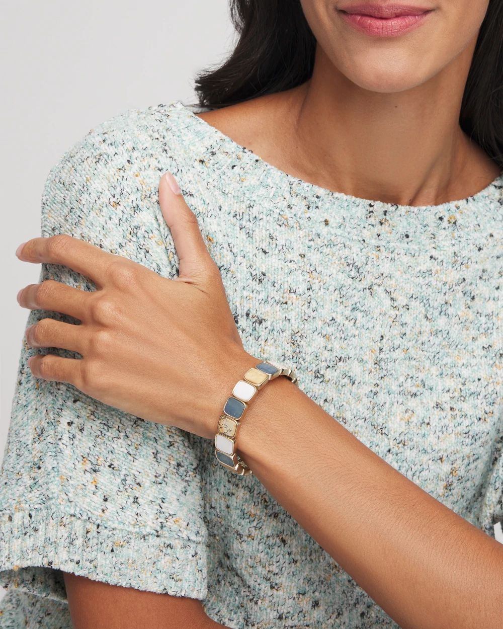 Goldtone Stone Square Stretch Bracelet