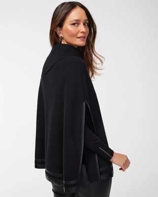 Faux Leather Trim Sweater Cape