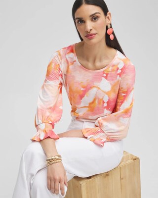 Watercolor Smocked 3/4 Sleeve Tee