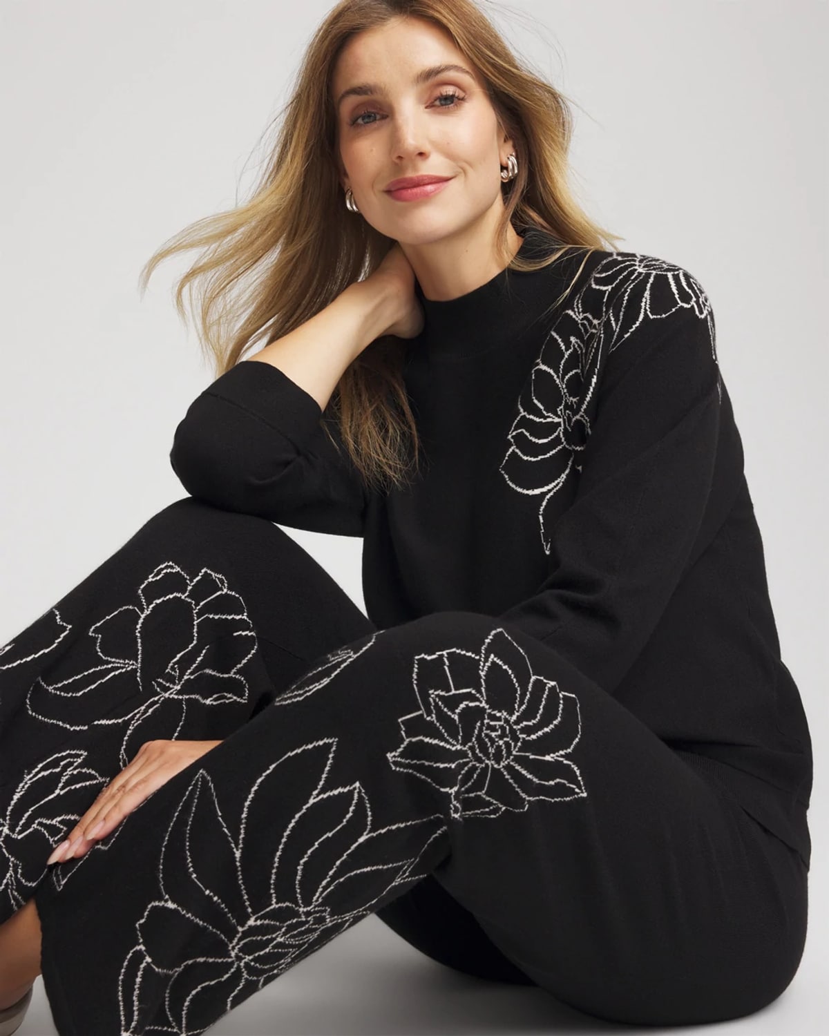 Chico's Luxe Intarsia Sweater In Black In Black