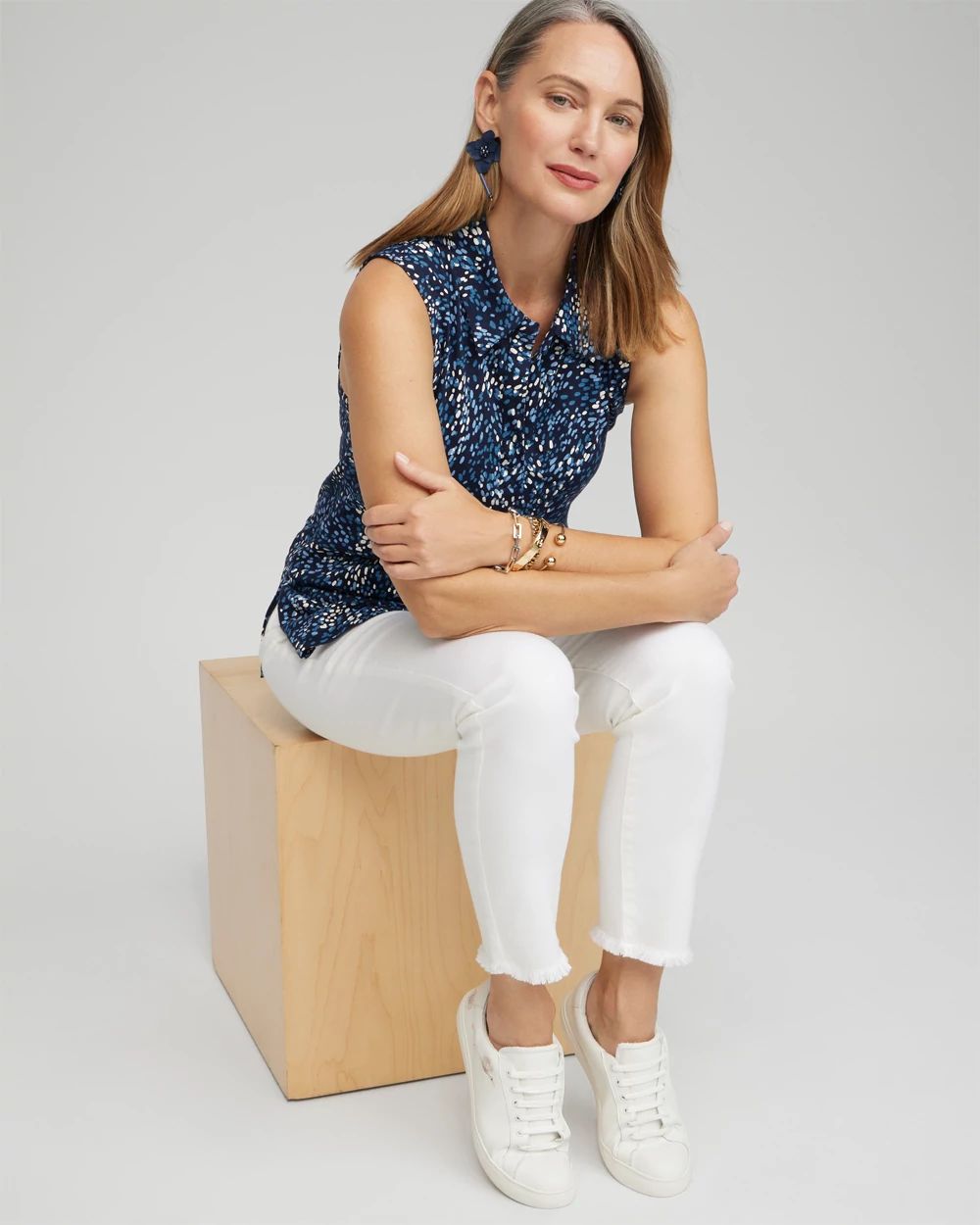 Dot Print Collared Tunic Tank