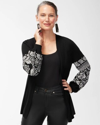 Spun Rayon Jacquard Sleeve Cardigan