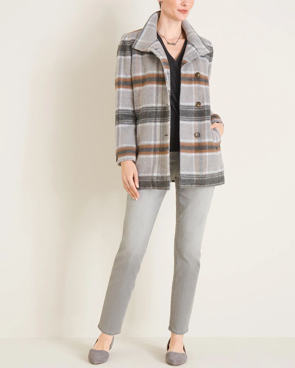 Plush Plaid Trench Coat