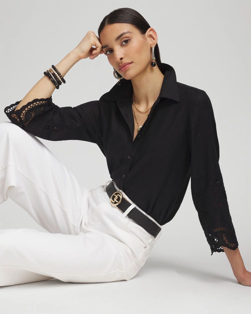 Linen Eyelet Sleeve Shirt