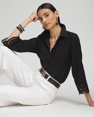 Linen Eyelet Sleeve Shirt