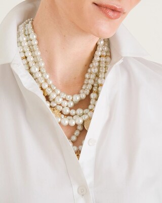 Multi-Strand Faux-Pearl and Goldtone Coin Necklace