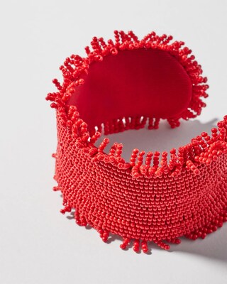 Red Seed Bead Cuff Bracelet