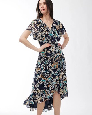 Faux Wrap Paisley Ruffle Dress