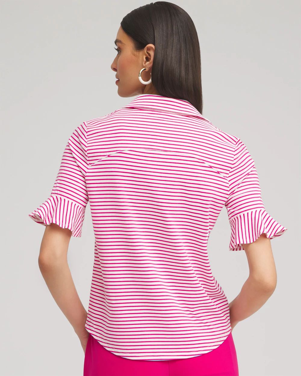 Zenergy® UPF Knit Stripe Ruffle Polo click to view larger image.