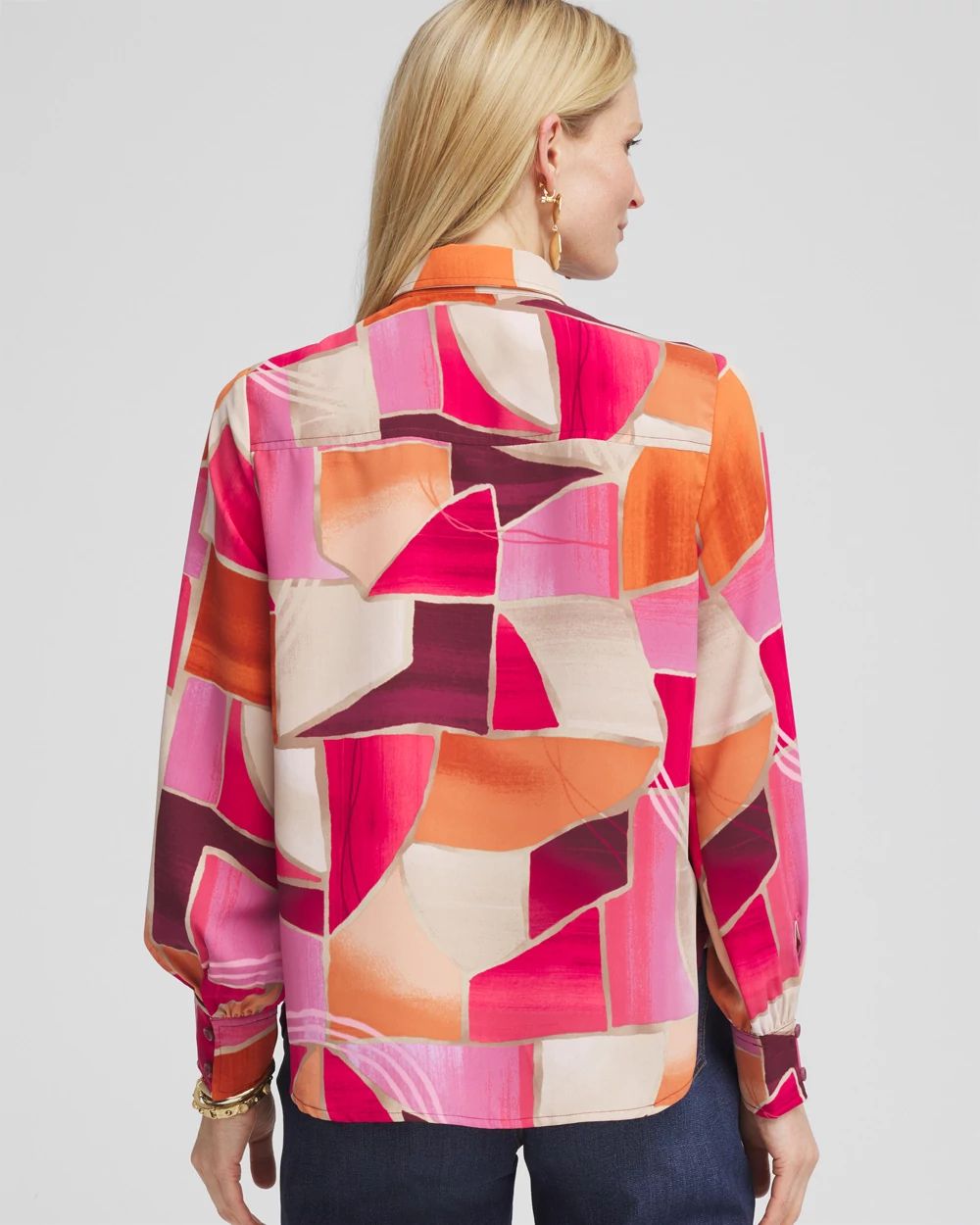 Faux Silk Sunset Collared Shirt