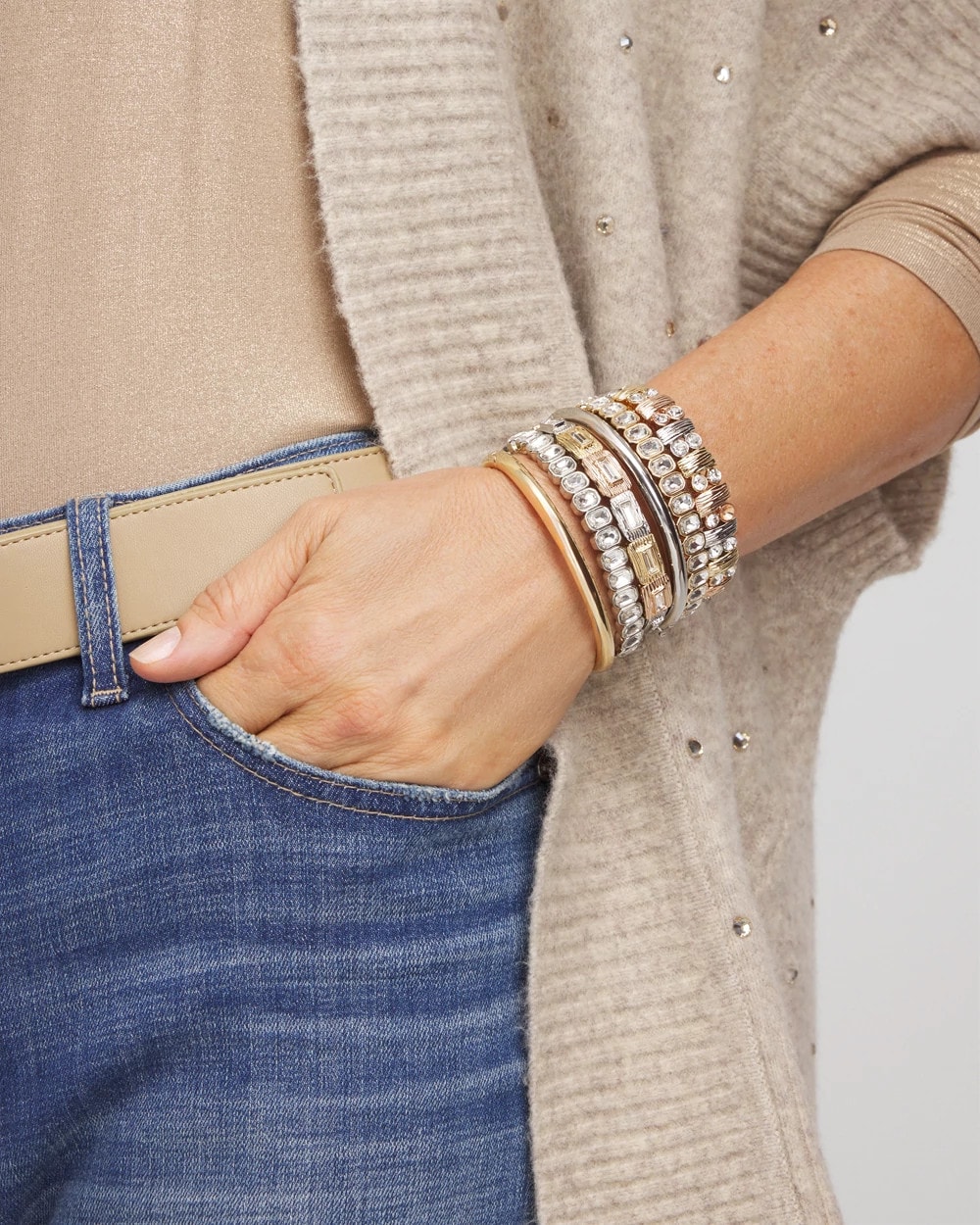 Silvertone Bezel Set Stretch Tennis Bracelet