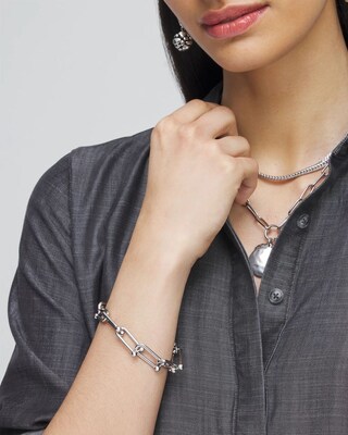 Silver Tone Beaded Links Bracelet