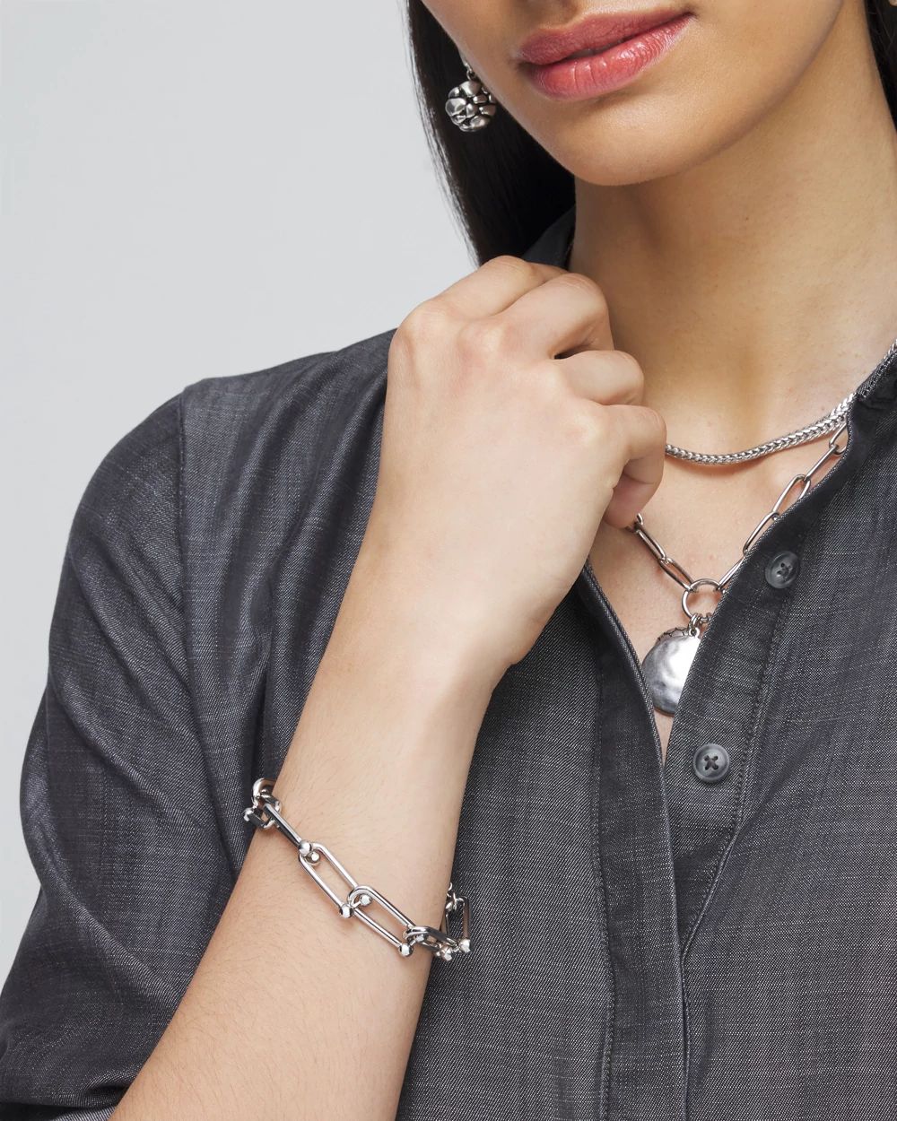 Silver Tone Beaded Links Bracelet