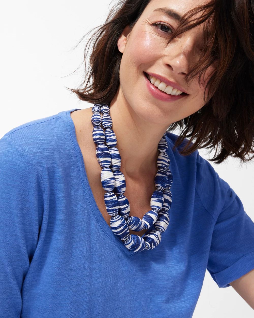 Navy Raffia Multistrand Necklace