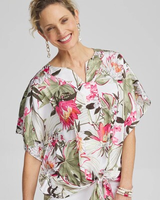 Satin Floral Tie Front Top