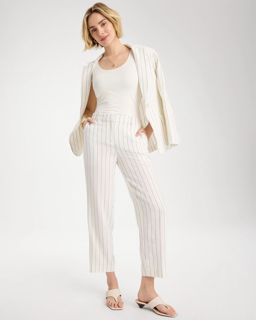 Striped Linen Wide-Leg Ankle Pants click to view larger image.