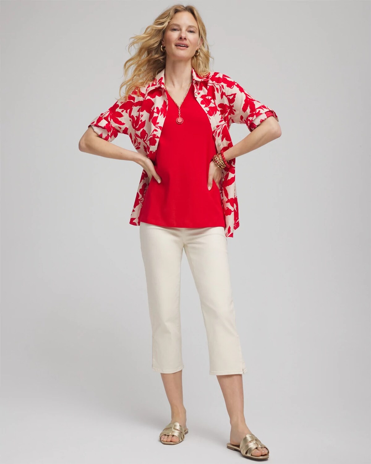 Chico's Sleeveless V-neck Button Tank In
